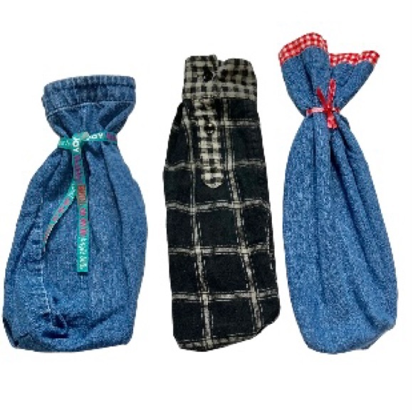 Denim and Flannel Wine Tote Bags Set of 3 - Picture 8 of 14